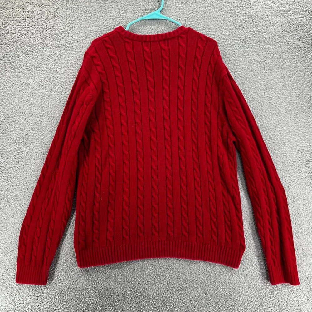 Vintage Y2k Chaps Ralph Lauren Men's‎ Red Cotton Cable Knit Pullover Sweater XL
